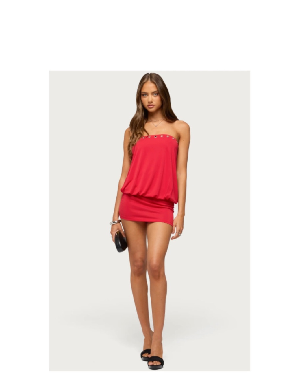 Edikted Strapless Bubble Mini Dress in Red